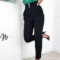 Symoid Womens Jeans - Ispruže rastezanje ispisa Stretch Skinny Button Hlače pantalone tamno plave m