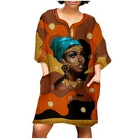Afrička haljina za crne žene plus veličina crna i zlatna melanin djevojka tiskane majice haljina casual
