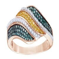 Plavi, žuti i bijeli prirodni dijamantski valovi prsten u zlatu od 10k ruža
