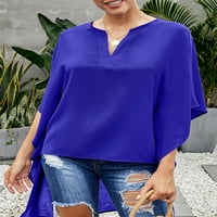 Sidefeel Women's Plus Veličina Visoka bluza s niskim rukom, Ljeto lagano elegantno Elegantni Vrući rukav Tunic Tunts Majice Plava 2XL 18-20