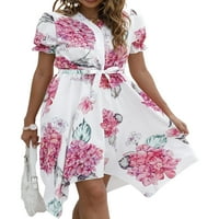 Grianlook žene kaftan neregularni hem ljetni plažni suncobran cvjetni print V izrez Tunika haljine odmora čipka za mini haljinu