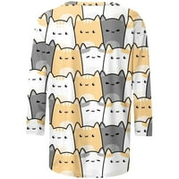 Yinguo Ljeto Želno Crew CAT Cute Cat Print Fit THirts Top Casual Soft Comfy Tuntic majice Tee bluza