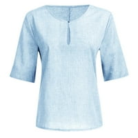 Yinmgmhj ženska labava casual gumba V izrez Plus veličina Slična bluza bluza Tunic Tops svijetlo plava + m
