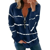 Clearance Plus veličina vrhova dugih rukava prugasta bluza casual žena labav Henley bluze, mornarice, s