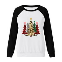 Božićne majice za žene božićno drvce Print dugih rukava Crewneck Duksev ležerne prilike modne baseboll