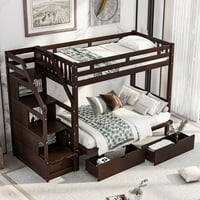 Krevet na kat sa punim, drvenim krevetom sa dva kreveta sa dve ladice i stubište, futon kutija kreveta