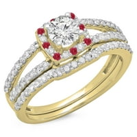 DazzlingRock kolekcija 14k okrugli rubin i bijeli dijamant Split Shank Halo Bridal Angažman prsten,