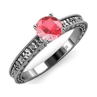 Pink Tourmaline Milgrain Rad cvjetnog urezanog pasijansa zaručnički prsten 0. CT 14k bijelo zlato .Size