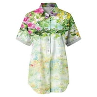 Žene ljetne vrhove Clearence Casual Rever bluza Kratki rukav Ispis labavih majica tipki Gumbi Cardigan