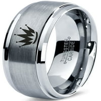 Volfram Crown King kraljev kralj Heir Band prsten za muškarce Žene Udobnost Fit Grey Step Bevel Edge