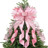 Božićno stablo, ružičasti topper luk sa streamer ožičenim rubom za božićnu ukrasu
