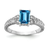 Čvrsta 14k bijelo zlato 7x smaragdni rez plavi Topaz dijamantski angažman prsten veličine 8