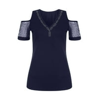 Ženska modna čipka za spajanje od kristalne majice V-izrez kratki rukav majica