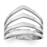 Sterling srebrna rodium polirana četiri V pojačav prsten - veličine 6