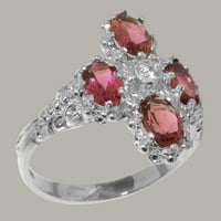 Britanci napravio 9k bijeli zlatni kubični cirkonijski i ružičasti turmalinski ženski prsten klastera