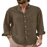 Biayxms Muška košulja za ovratnike, puna boja dugih rukava s dugim rukavima - labava labava bluza sa