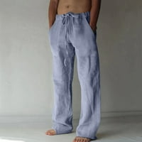 ECQKAME posteljine za muškarce Pamuk i posteljina elastična struka zdrobljene prozračne ugodne pantalone