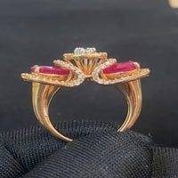 Pave 5. CTS okrugli sjajni rez dijamanti kruška rubin koktel prsten u znak Hallmark 14K ruža zlato