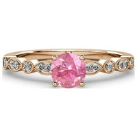 Ružičasti turmalinski i dijamantni prsten za angažman sa milgrain radom 0. CT TW u 14K Rose Gold.Size